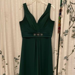 Forest Green floor length bridesmaid/formal gown, lovely layers, beaded waist